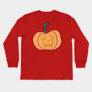 Flame Eyes Mouth Scary Jack O Lantern Halloween Design Kids Long Sleeve T-Shirt